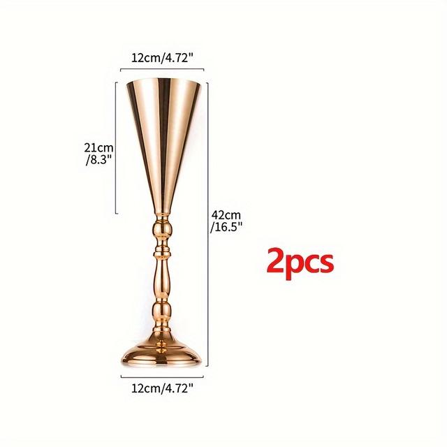 TEMU Set Of 2 Golden Metal Trumpet Vases For Wedding And Birthday Centerpieces, Iron Tabletop Floral Arrangement Stands, No Electricity Needed, Christmas, Anniversary, And Party Decorations
