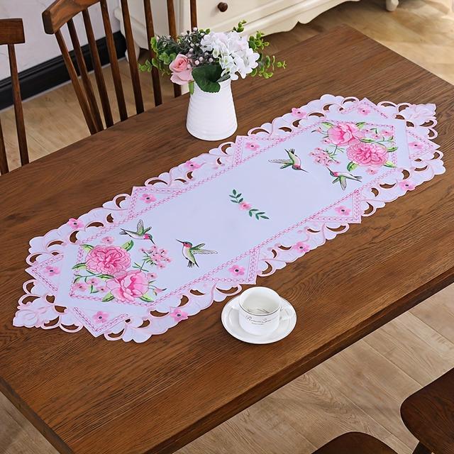 TEMU 1pc, Polyester Table Runner, , Handmade Hollowed Out , Table Decor Suitable For Dining Table Fabric, Family Gatherings, Birthday Parties, And Room Decoration