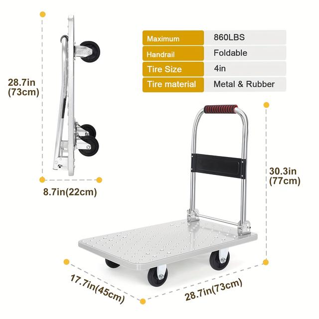 TEMU This Collapsible Utility Cart Measures 72×48×11cm When Expanded And Can Hold Up To 700kg. It Weighs 5.6kg, Making It Ideal For Transporting Luggage Or Serving As A "toy Carrier" With Its Platform