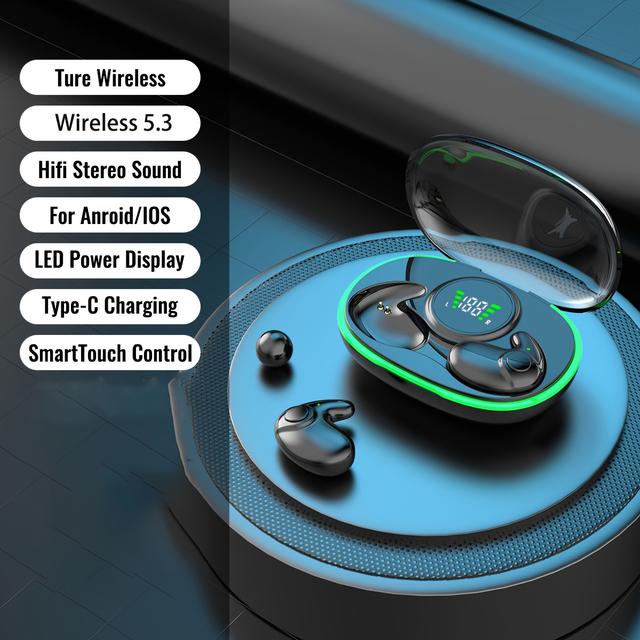 TEMU سماعات لاسلكية رفيعة للغاية، سماعات نوم مريحة محمولة مع صوت ستيريو هاي فاي، شاشة LED ذكية، متوافقة مع جميع الهواتف الذكية