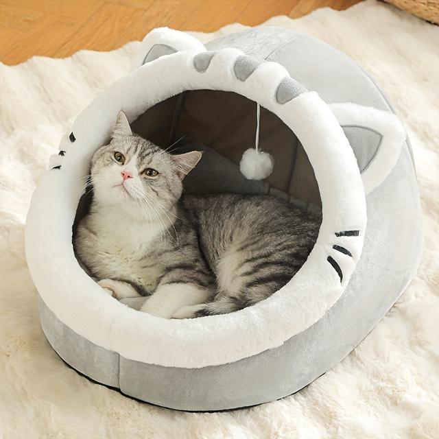 TEMU Cute Cat Bed Warm Cozy Cat House Kitten Lounger Cushion Tent Very Soft For Small Bed
