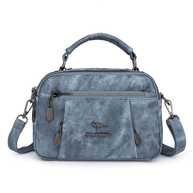 TEMU Retro Women's Handbag With Detachable Strap - Stylish Synthetic Leather Crossbody Bag In Light Blue, Gray, Blue, - Multiple Compartments For Daily Essentials, Work Or Gift