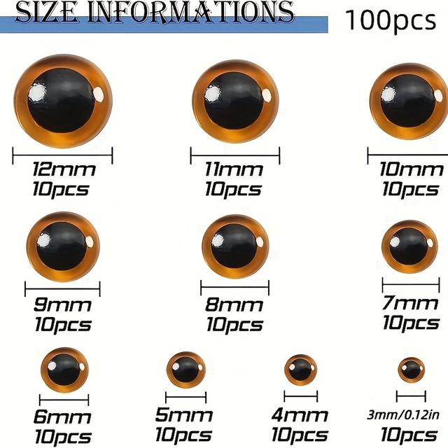 TEMU Gdgdsy 100pcs Glass Eyes Kits 3mm To 12mm Assorted Sizes For Crafts Needle Felting Dolls Decoys Sewing