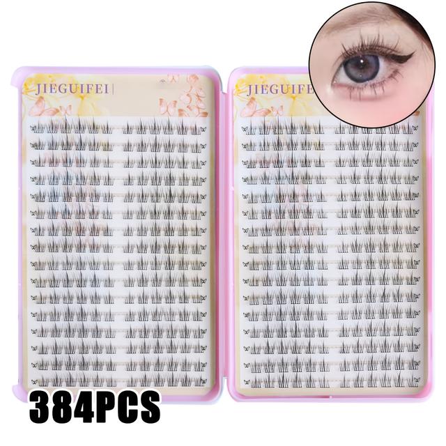 TEMU 384 Of False Eyelashes Large Capacity 8-12mm Sun Flower False Eyelashes C Thin Black Stems Not Eye Straining