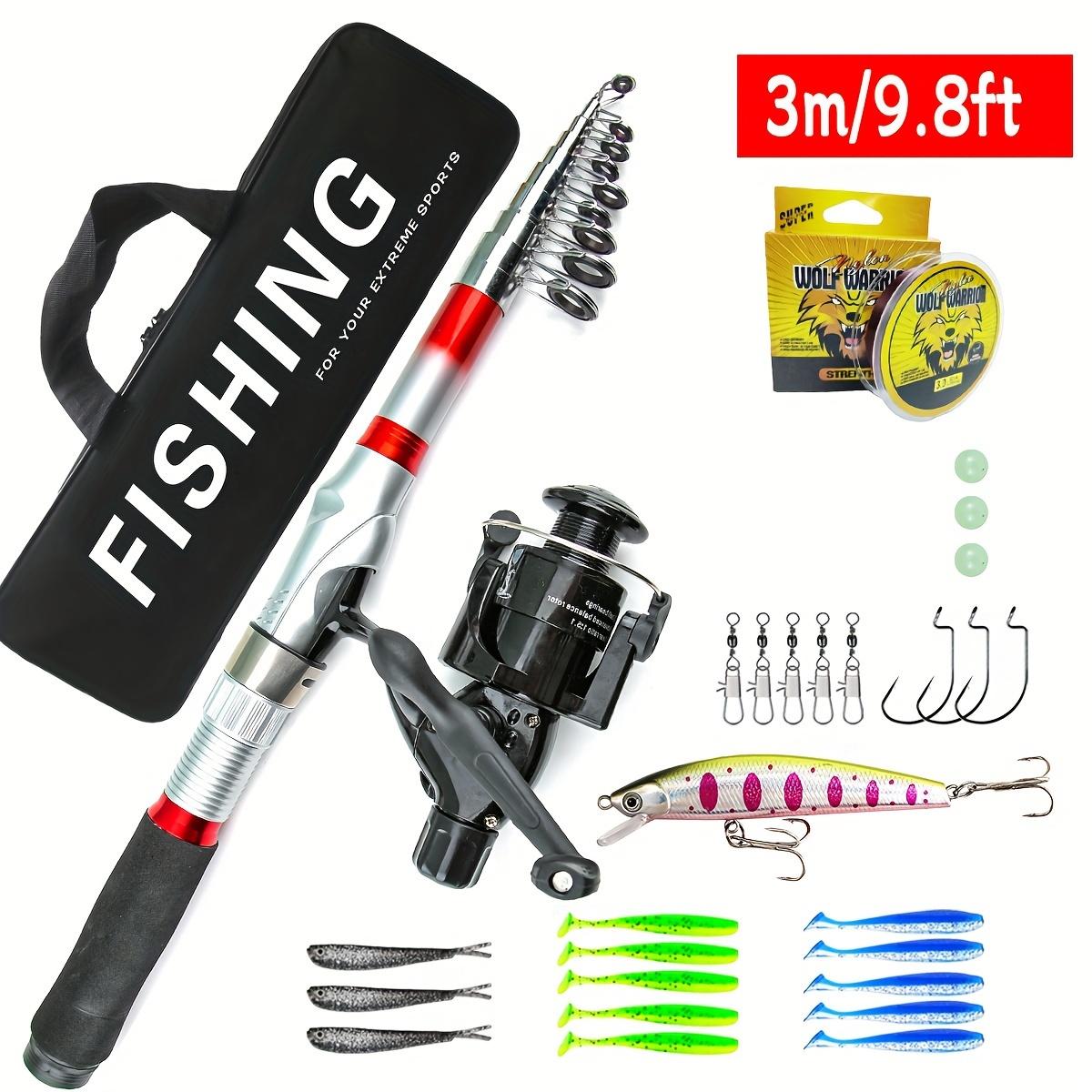 TEMU 3-3.6m Telescopic Fishing Rod With Spinning Reel, Soft Lures, Line, Carrying Bag, Travel Fishing Additions For Beginner