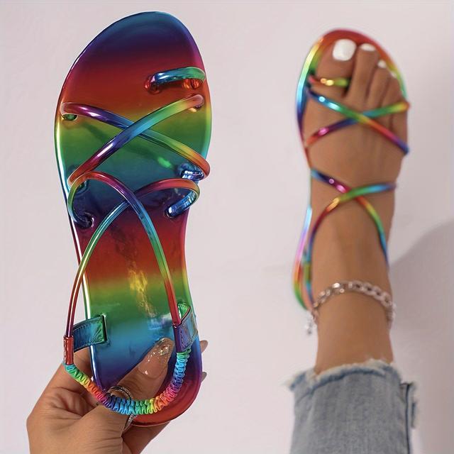 TEMU Summer Women's Elegant Rainbow Sandals, Fashionable And Versatile
