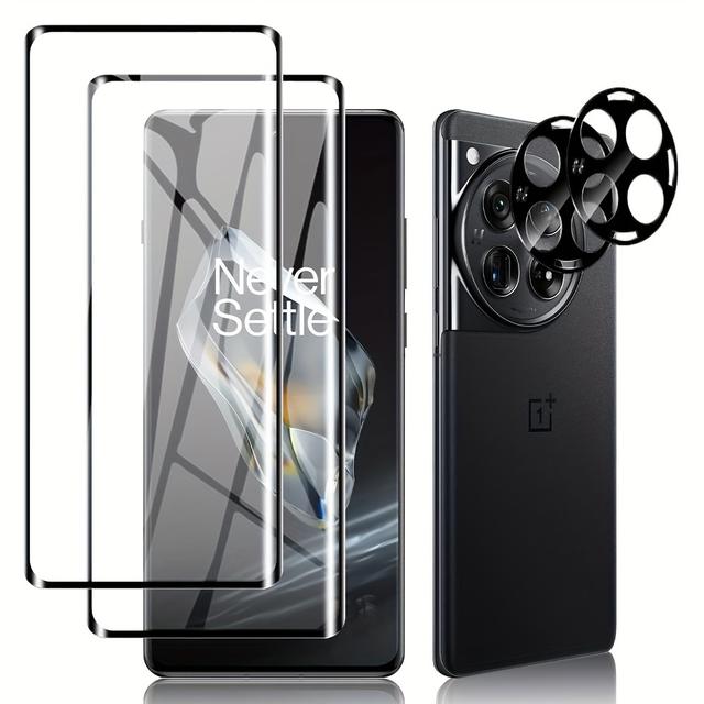 TEMU 2+2 Pack Displayschutzfolie für Oneplus 12, 2er Pack Panzerglas Displayschutzfolie + 2er Pack Kameraschutzfolie, 9H Härte, Vollständige Abdeckung, Fingerabdrucksperre für Oneplus 12 Schutzfolie