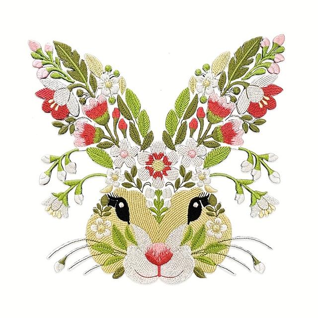TEMU A Single Floral Rabbit Embroidery Patch, Rabbit Patch, Flower Patch, Artistic Patch, Ironed Or Sewn, Suitable For Clothing, Backpacks, Cushions, Etc., Decorative Patch