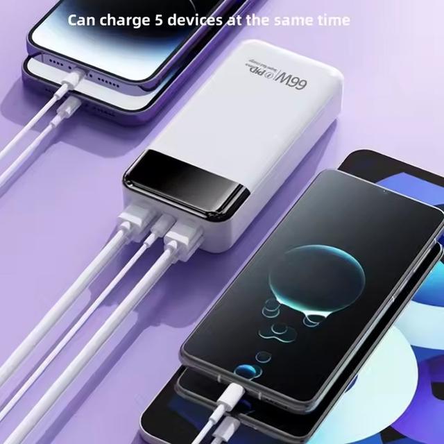 TEMU 66w Super Fast Charging Power Bank With 20,000mah And Small Screen Camping Light - White - White 779 Small Screen With Camping Light, 20,000mah Super Fast Charging