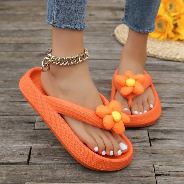 TEMU Summer Women's Cute Colorful Flip-flops Handmade With Sunflowers And , Thick-soled For Comfortable Travel And Vacation, Available In Larger Sizes.