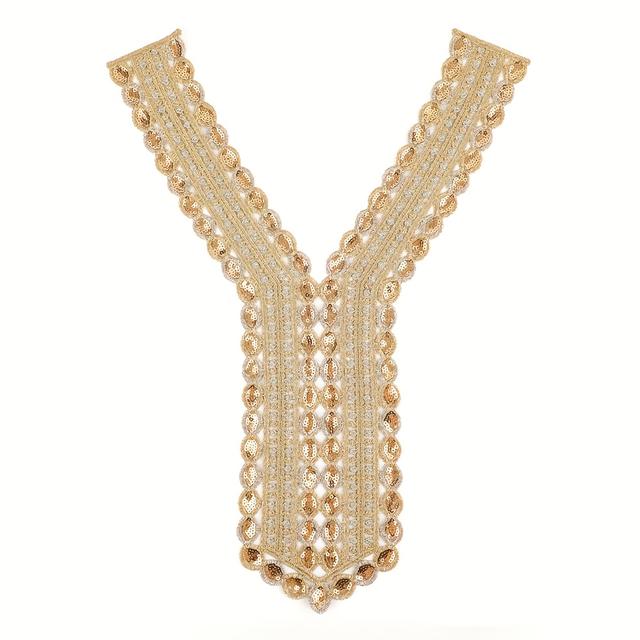 TEMU 골든 시퀸 레이스 어플리케 칼라 - 반짝이는 골드 시퀸이 돋보이는 홀 자수 넥라인 트림, 드레스·탑스·웨딩 가운·스테이지 코스튬용 DIY 장식 - 간편한 수선으로 매력 업그레이드, 우아한 자수 디자인