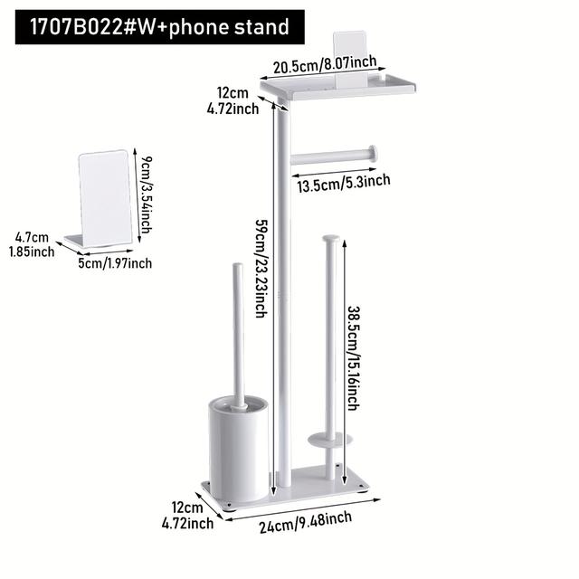 TEMU حامل فرشاة مرحاض قائم على الأرض، رف متعدد الاستخدامات للرحلات، حامل ورق تواليت عمودي مع رف تخزين، رف تنظيف أرضيات قابل للإزالة مع حامل ورق التواليت