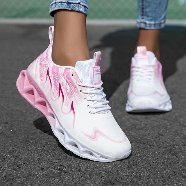 TEMU Zapatillas de malla transpirable para mujeres, zapatos de caminar ligeros con , tejido de color sólido versátil EVA estabilizadora de pronación normal Impresión aleatoria