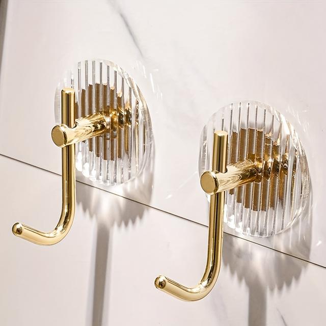 TEMU 2pcs Towel Hook- Acrylic Non Punching Adhesive Hook- Suitable For Bathroom Bedroom Room Hanging Storage(golden/silvery)
