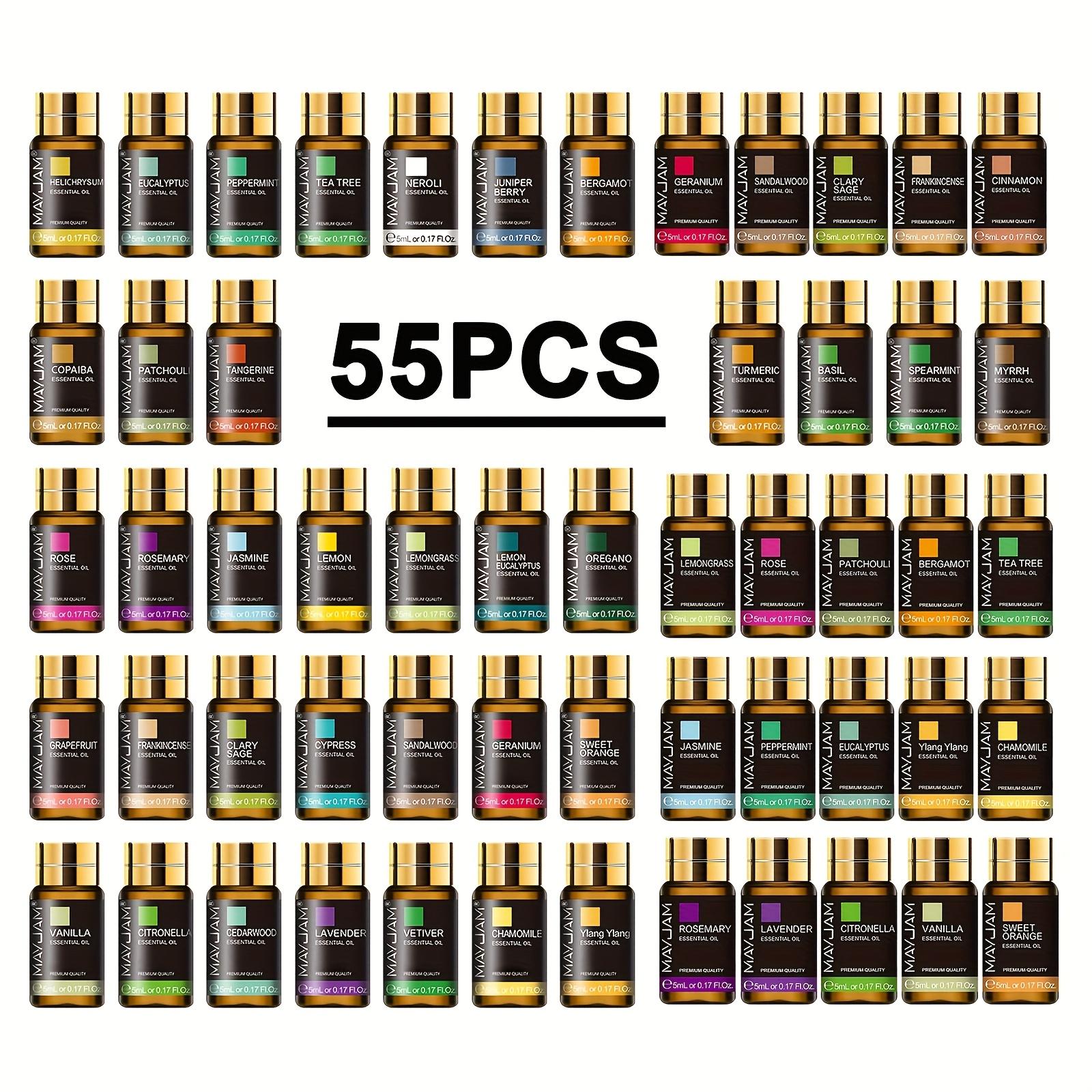 TEMU 55-teiliges Ätherisches Öl Set - Perfektes Geschenk für Weihnachten, Halloween, Geburtstag, Diffuser, Luftbefeuchter, Kerzenherstellung - 5ml Kleine Flaschen, 55 Verschiedene Ätherische Öle