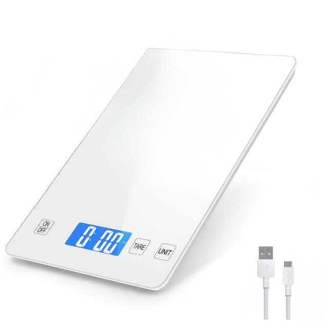TEMU Balance de cuisine numérique, 15Kg/1G Surface en verre trempé blanc, balance de cuisine équipée d'un chargement USB pour peser les fruits et légumes