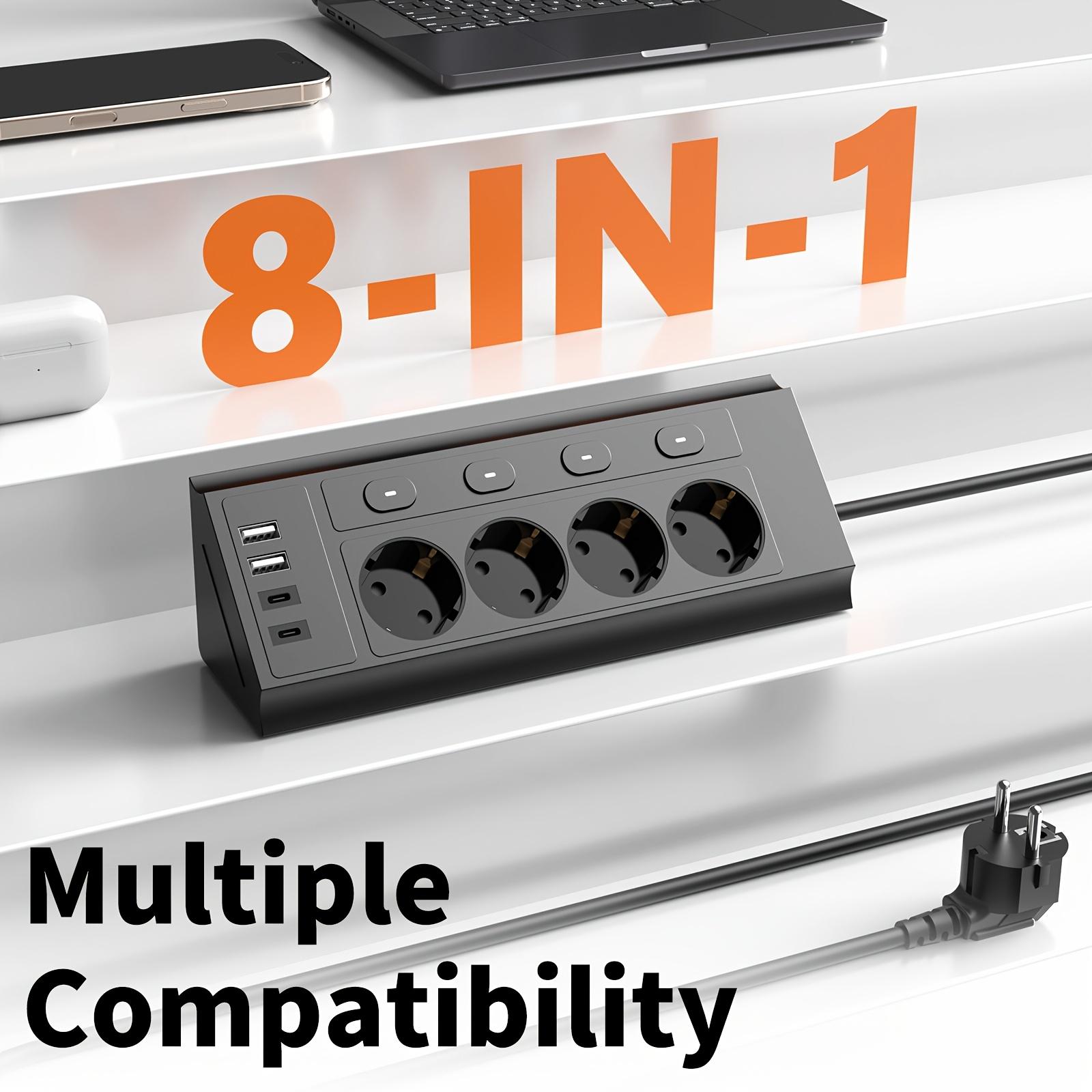 TEMU Eu 4-port Power Strip With 1.5m Extension Cord, 4 Ac Outlets, 2 Usb & 2 Type-c Ports, Corner Power Strip With Independent Control Switch, Suitable For Home, Office, Travel, Computer
