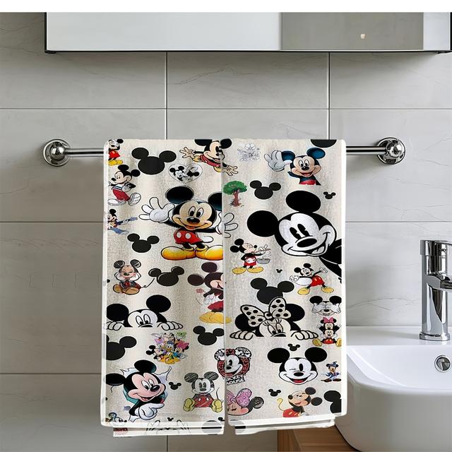 TEMU 미키 마우스 & 미니 마우스 테마 타월 2개 세트 - 빈티지 마이크로화이버 손수건, 컬러풀 만화 디자인, 홈 데코 및 주방 사용에 완벽, 새해 선물용, 재미있는 디자인 | 마이크로화이버 타월, 홈 데코 타월