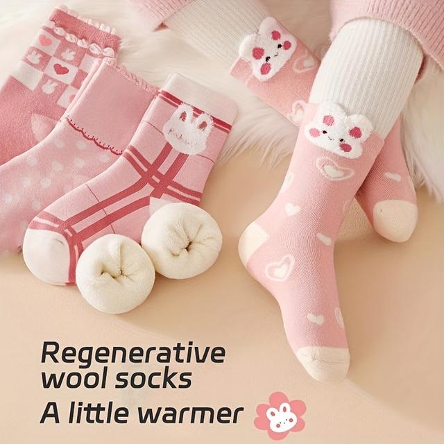 TEMU 5pcs Cozy Cartoon Mid-calf Socks For - Soft, Warm & Fleece-lined With Patterns, Autumn/winter