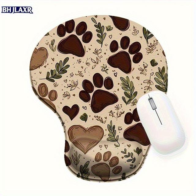 TEMU Alfombrilla ergonómica para ratón con base de PU antideslizante y reposamanos, tapete pequeño de silicona, diseño floral de patas y corazones, cómoda para el hogar/oficina/decoración