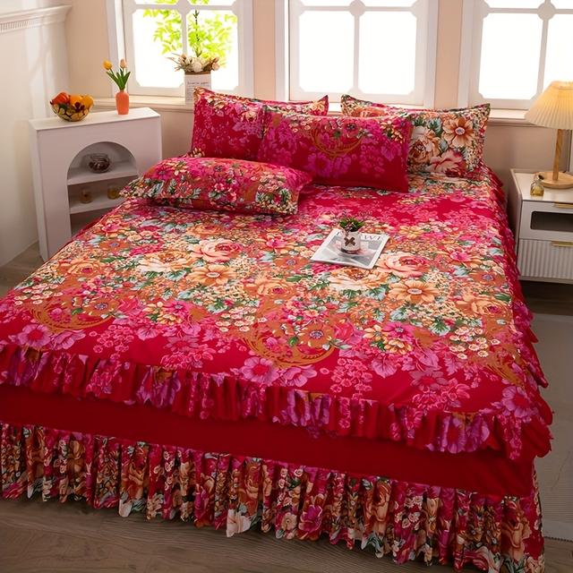 TEMU Rustikales Doppelbett-Bezug-Set im Landhausstil mit 1 Bettbezug + 2 Kissenbezügen, ohne Einlagen