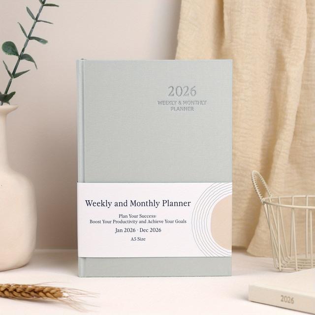 TEMU مخطط 2026 - مخطط أسبوعي وشهرى، يناير 2026 - ديسمبر 2026، غلاف زيتي من الكتان، كتاب مخطط تقويم 2026 مع علامات، جماليات، مثالي لمستلزمات المكتب والمنزل والمدرسة