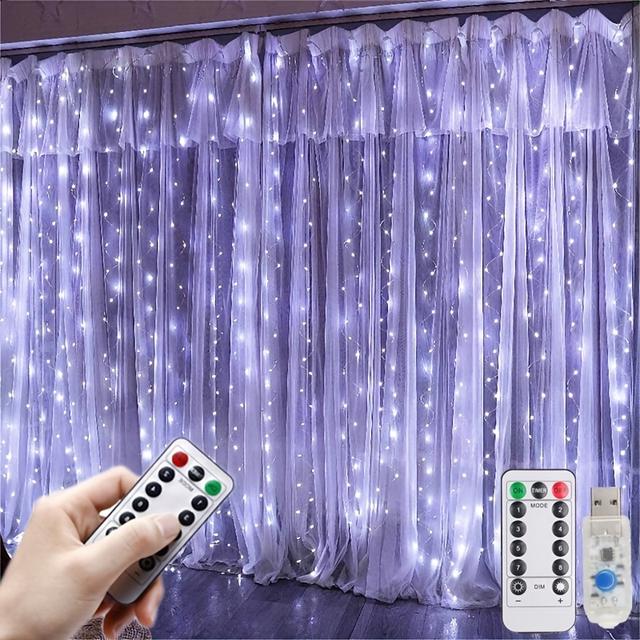 TEMU 8 režimů USB LED světelný řetěz za závěs, X / 9.84FT X 9.84FT 300 LED, ideální pro vánoční stromky, sváteční svatby a dekorace do ložnice - skvělé pro Vánoce (baterie nejsou součástí balení)