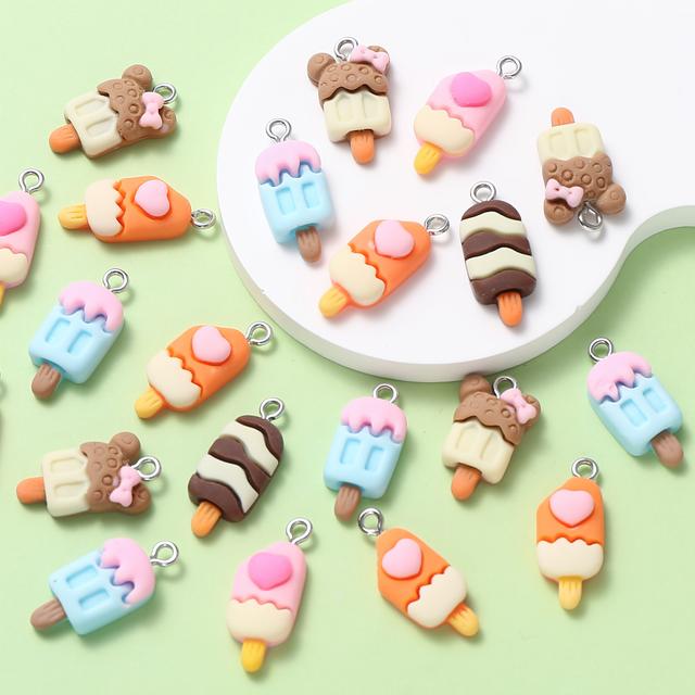 TEMU 20pcs Mixed Color Miniature Ice Cream Charms For Making - Perfect For Crafting Earrings, Necklaces, Bracelets & More