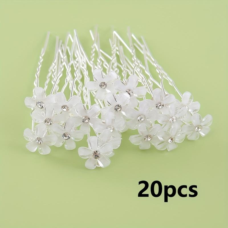 TEMU 20pcs Set, White Floral Bridal Hairpins & U-shaped Braided Clips – Adjustable Simple Multi-functional Headpieces For Weddings And Back-to-, Jewelry Accessories For Teens 16+ And Bridesmaids