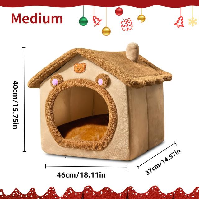 TEMU Cat House, Cartoon Cat Cave Bed With Removable, Washable Pad, Cute Cat Tent, Warm And Soft Fireplace, Dogs, Cats,