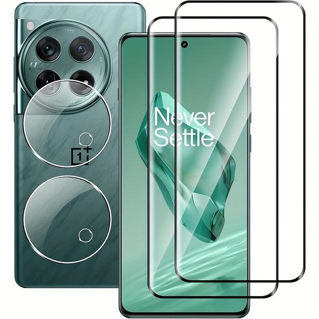 TEMU Displayschutzfolie für Oneplus 12 (nicht kompatibel mit Oneplus 12R), Größe 6,82 Zoll, inklusive Kameralinsenschutz, 9H Härte für HD-Kratzfestigkeit, 2+2 Stück 3D-Hardglas