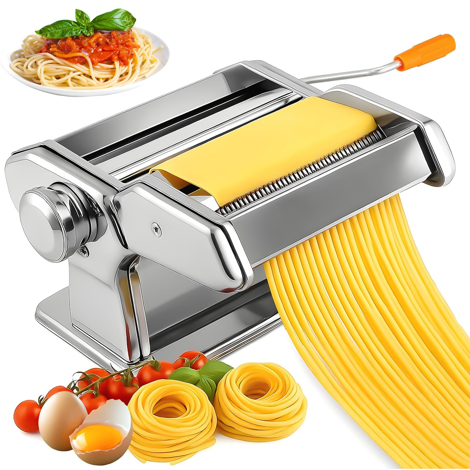 TEMU Manual Pasta Maker Machine With A 2-in-1 Roller, Made Of Stainless Steel, Featuring Adjustable Thickness Settings. This Dual-width Noodle Maker Is Suitable For Pasta, Spaghetti,