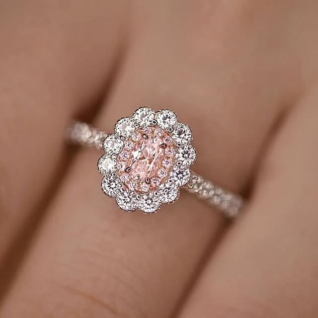 TEMU Anillo de lujo de 1 pieza de de dos con circonita cúbica sintética de corte ovalado de , anillo de boda, anillo de