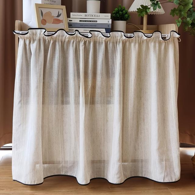 TEMU 1 Panel Rustic Linen Textured Plain Short Curtains For Kitchen, Dining Cabinets, Sink , Doorway Curtains, Pull Pleated Tape Farmhouse Curry Curtains