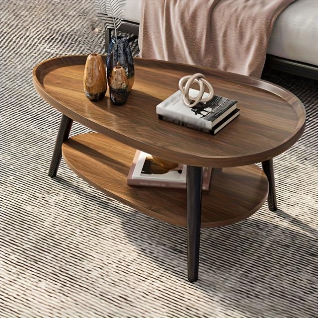 TEMU Wohnzimmermöbel, Beistelltische, Runde Couchtisch (Set von 2), Mid-Century Modern Wohnzimmertisch, Holztisch mit stabilem Metallrahmen für Wohnzimmer/Balkon/Büro (70cm + 50cm, Walnusselfarbe)