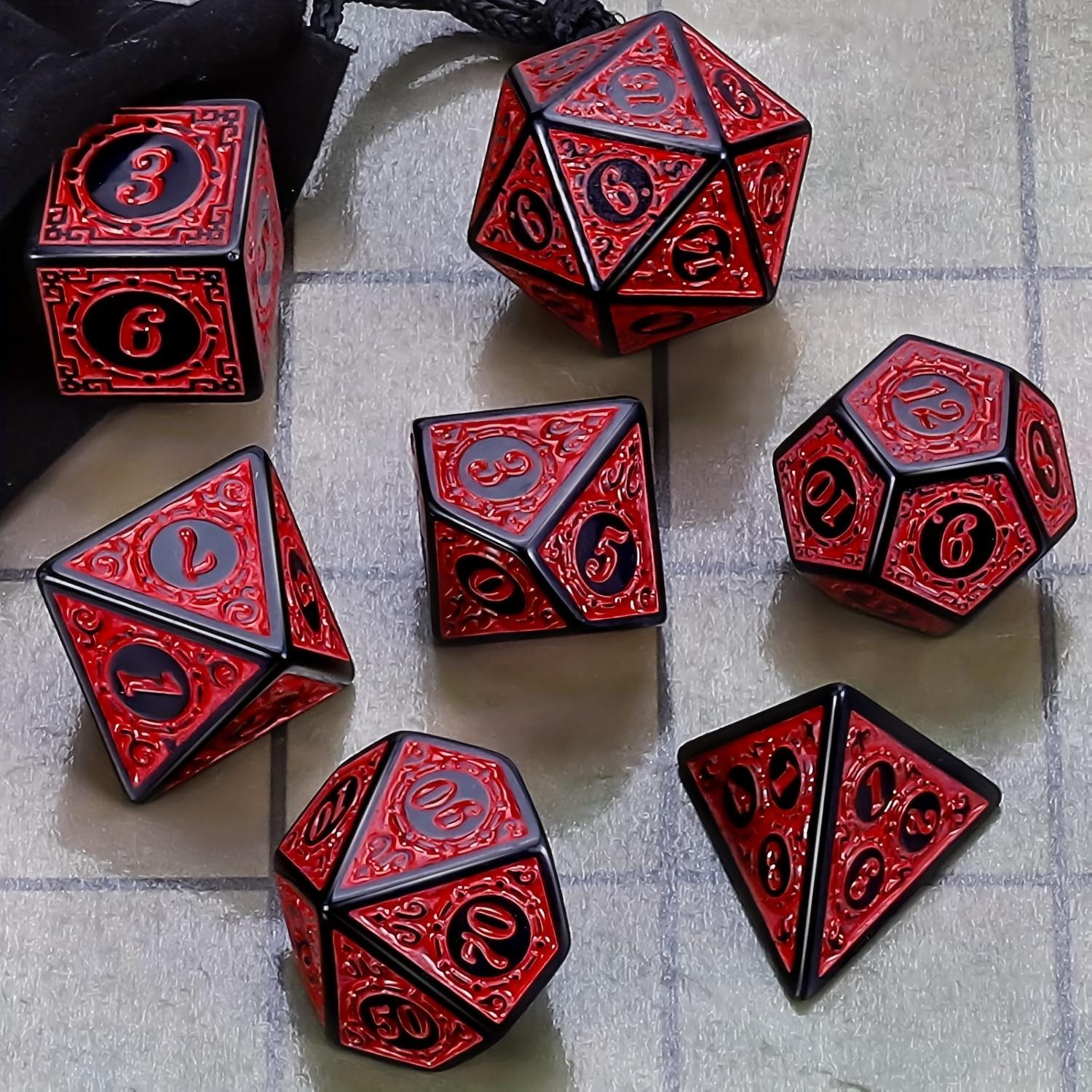 TEMU Esanda 7pcs Vintage Polyhedral Dice Set, Plastic Rpg Dice With Letter Details, Includes Velvet Bag, Ideal For Dnd, Tenzi, Farkle, Math Learning, And D&, Great Gift For Halloween And Christmas