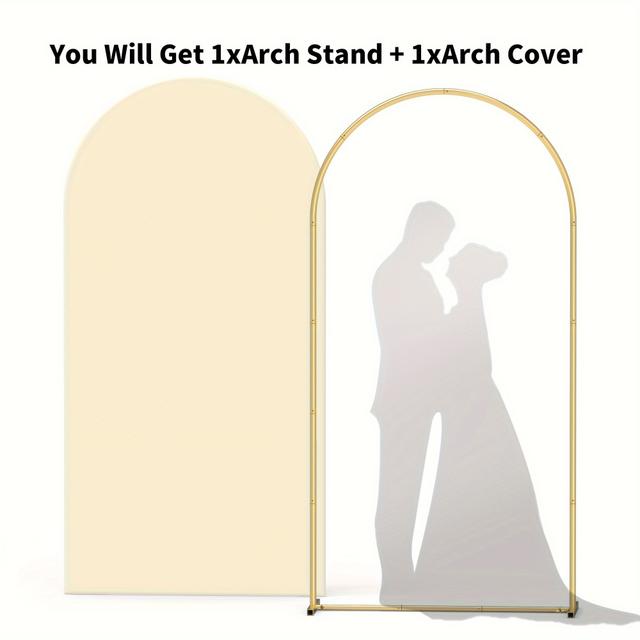 TEMU 7.2ft Bogenhintergrundständer mit Weißem Bogenabdeckungsset, Metall Hochzeitsbogenständer mit Spandex Bogenabdeckung für Hochzeit, Geburtstagsfeier, Dusche, Abschlussfeier Dekoration