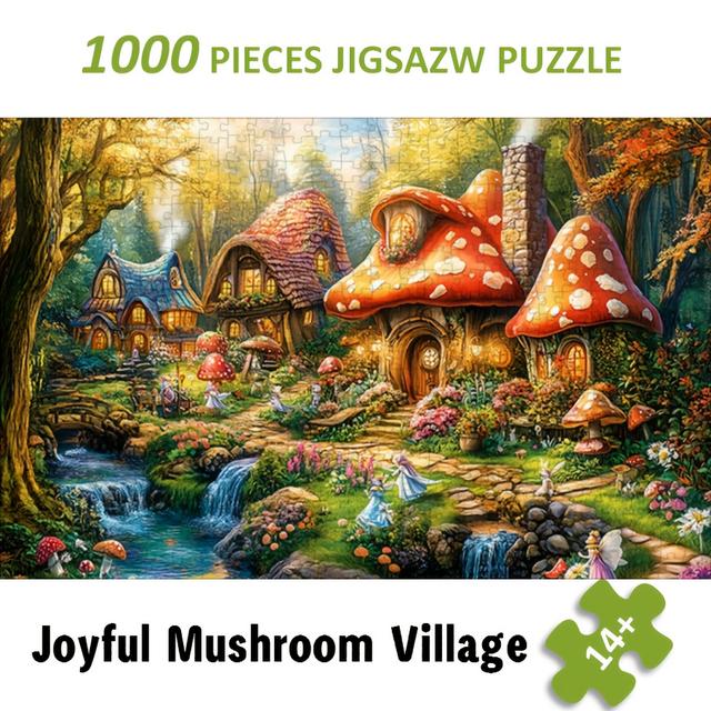 TEMU 1000pcs , Mushroom Village Scenery, 70x50cm (27.56x19.69in), Artwork, Paper Material, Ideal For Thanksgiving, Christmas, New Year, Valentine's Day Gifts