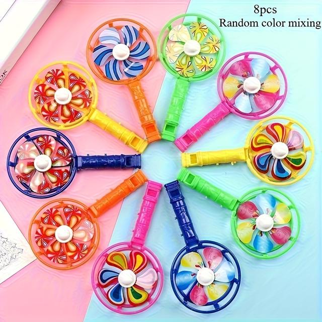 TEMU 8pcs Colorful Whistle Windmills - Assorted Colors, Creative Colorful Whistle, Party Favors, Birthday Gifts, Holiday Gifts, Fun And
