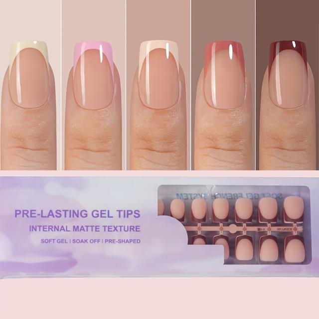 TEMU 160pcs Of French Gel Nails - Nude French Matte Pointed Press-on Nails, Short Square Nail Tips, Soft Gel Fake Nails, In Acrylic For Extensions