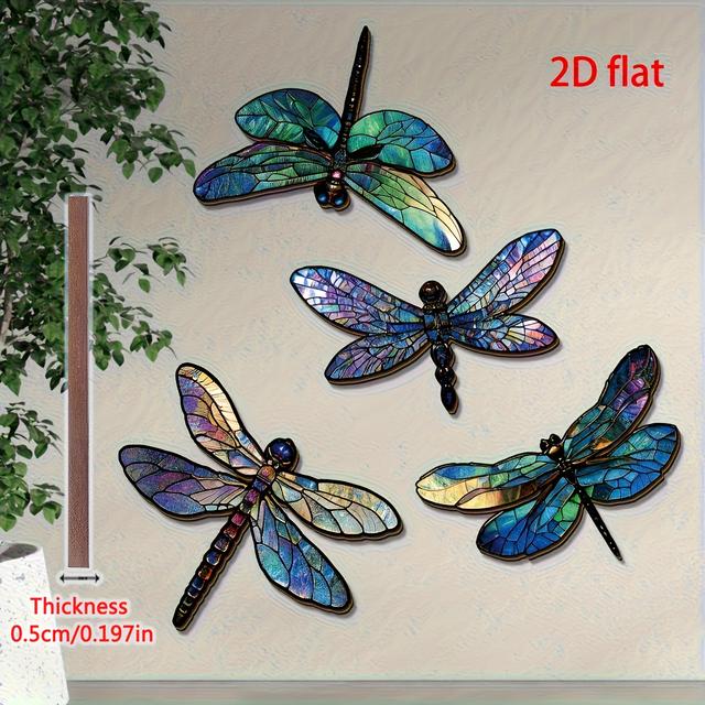 TEMU 2d Flat - Set Of 4 Decorative Wooden Dragonfly Wall Art Pieces, Enhancing Outdoor Garden Fences, As Well As Decorating Living Rooms, Bedrooms, And For Wedding Setups.