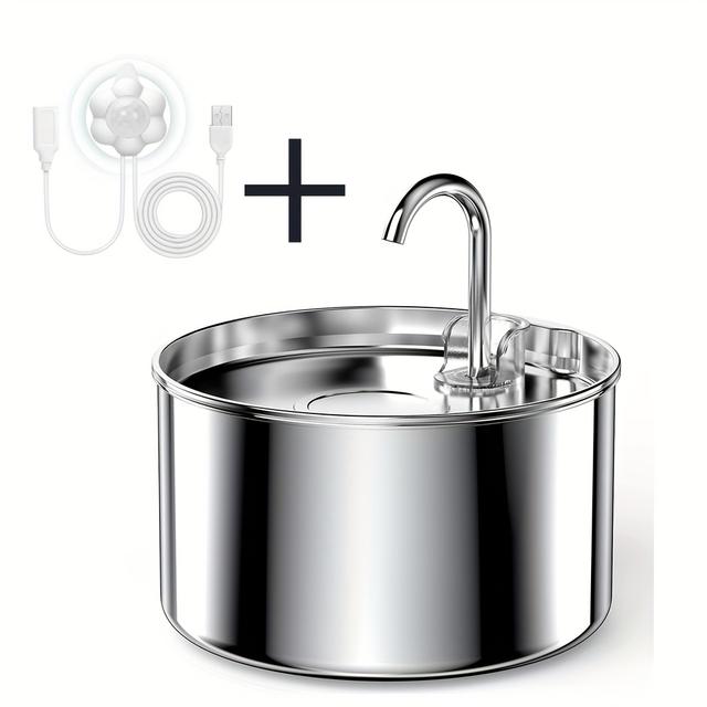 TEMU Stainless Steel Cat/dog Water Fountain With System, - (no Plug Included) & Ultra-silent Pump - Gravity-fed Fountain, Filtered Tap Dispenser For Indoor Pets, Low-voltage Drinking Fountain For Cats