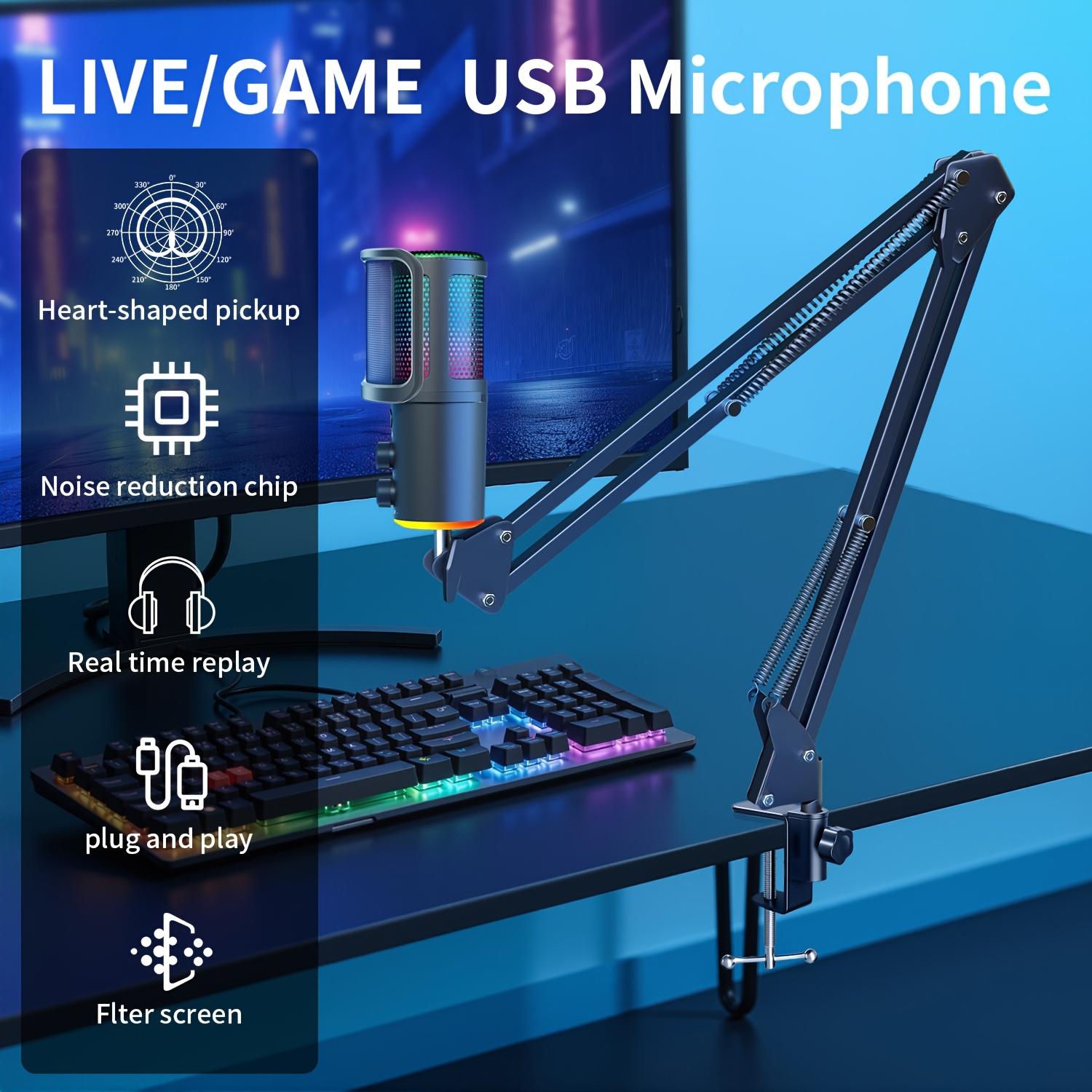 TEMU Riksoin Usb Podcast Microphone, Pc Computer Condenser Mic Plug And Play Mic Kit With Boom Arm Stand, 16mm Large Diaphragm, Mute Button For Recording Singing Streaming Youtube Gaming