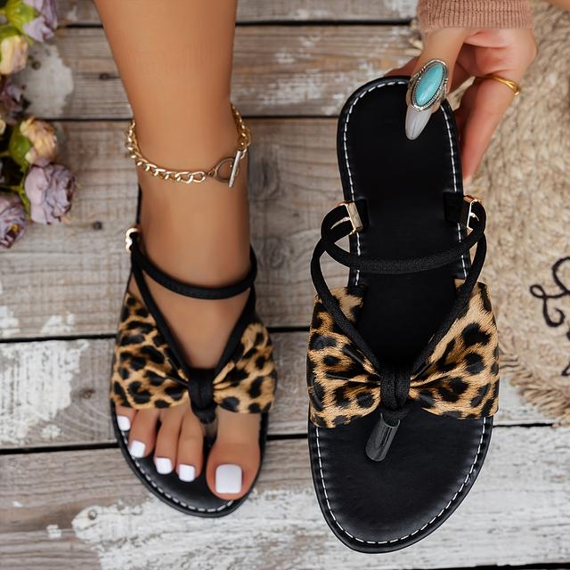 TEMU Chic Leopard Print Women' Sandals - Comfortable, Breathable Flat Sole With Open Toe Design, Cover