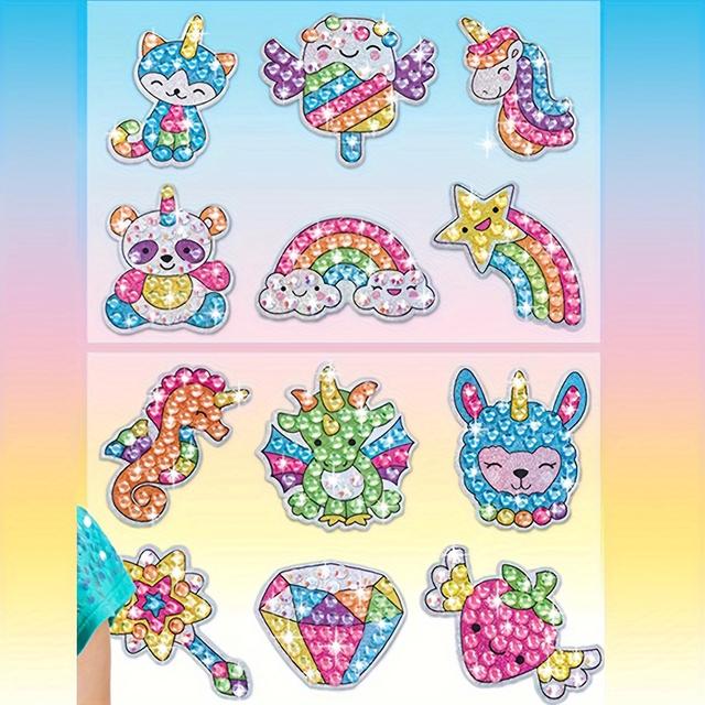 TEMU 12pcs 5d Diy Diamond Painting Stickers, Cartoon Animal Acrylic Mosaic Art Craft Kit For , Diamond Art Kits