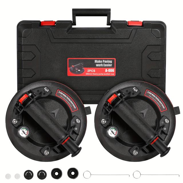 TEMU Heavy-duty 8" Vacuum Suction Cup Lifter With Pressure Gauge - 662 Lbs Capacity, 3-layer Thick Rubber For Large Glass, Tiles, Windshields - Includes Durable Carrying Case With Handle And Red Lever