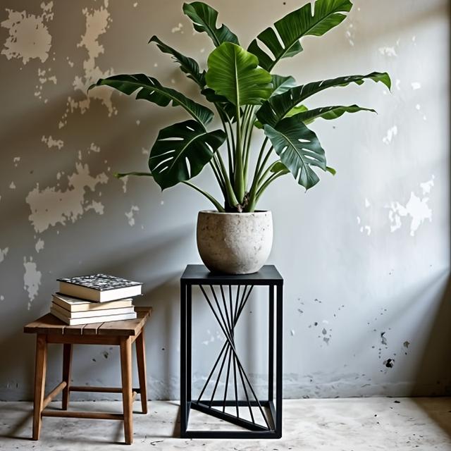 TEMU Stehende schwarze Eisen-Blumenständer, Wohnzimmer-Balkon-Blumenhocker, nordischer minimalistischer Leichtluxus-Pothos-Pflanzenständer, Indoor-Blumentopf-Pflanzenregal