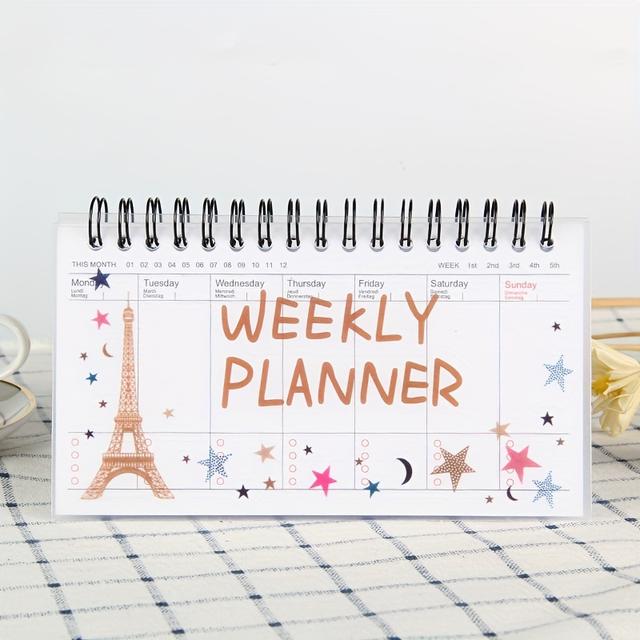 TEMU Cartoon Tear-off Weekly Planner Notebook, Portable Spiral-bound Flip Notebook For Students