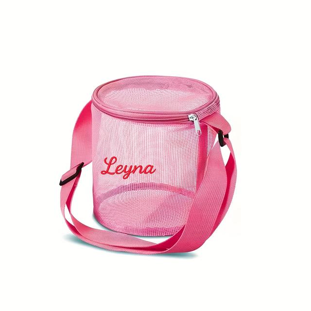 TEMU Custom Embroidered Beach Shell Net Bag With A Design, Portable Toy Bucket For Collecting Shells, Beach Toy Bag With Adjustable Shoulder Strap, Multifunctional Tote Bag (buckle Color ).