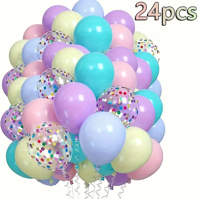 TEMU Set Of 24 Pastel Balloons In Colors, Including Peach, Blue, Purple, Yellow, And Teal, Perfect For A Pastel-themed Birthday, Easter Celebration, Or Wedding.